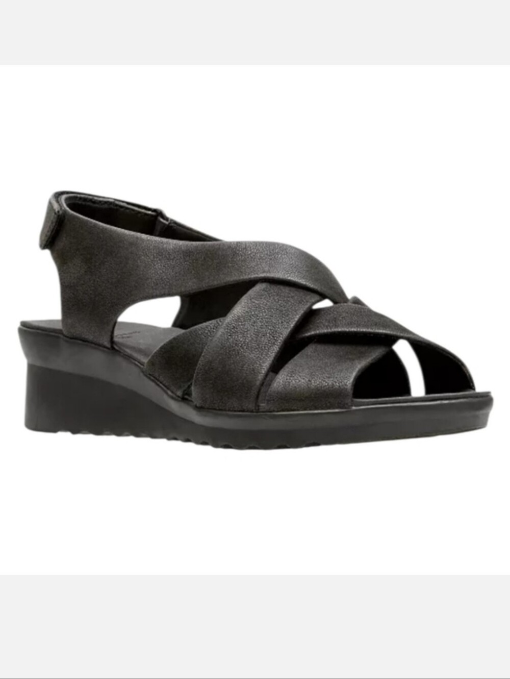Clarks Collection Women's Cloudsteppers Caddell Jena Black Wedge Heel Sandals 8M